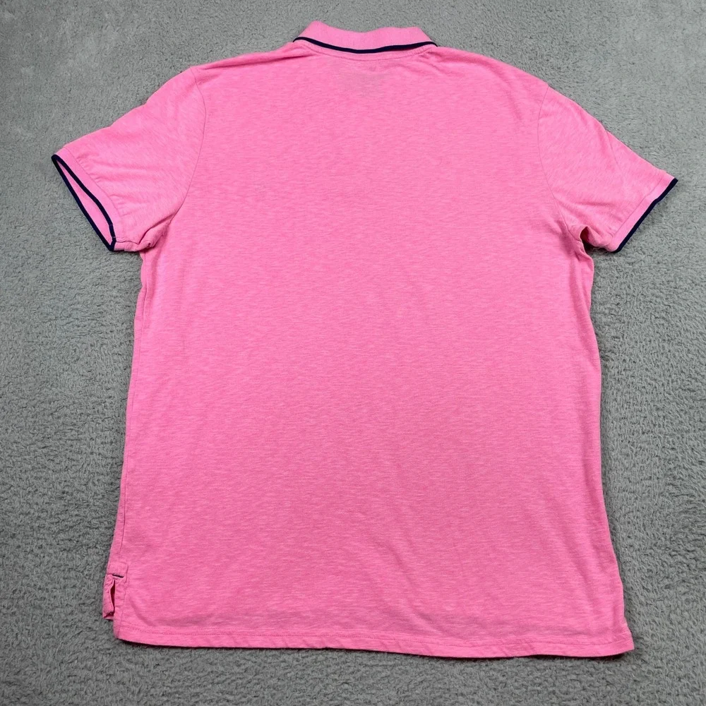 American Eagle Slim Fit Polo Shirt Mens XXL Pink Navy Tipped Slub Cotton Blend‎